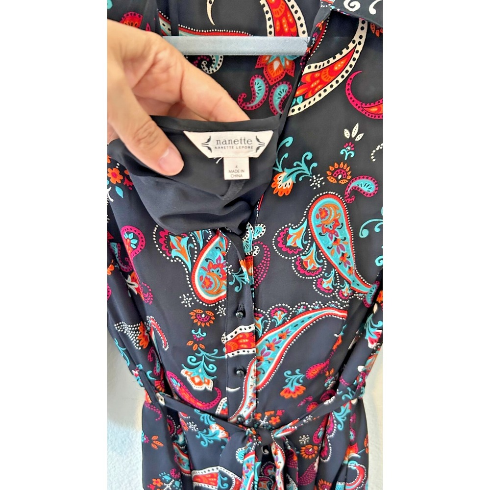 NANETTE Nanette Lepore Paisley Waist-Tie Dress SZ 4 - Picture 8 of 12